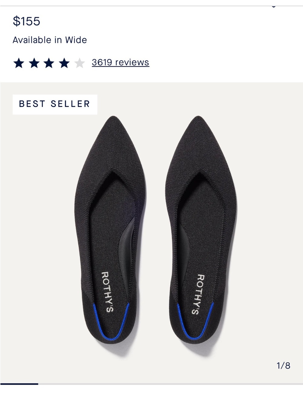 Rothy's Black Pointed Knit Flats with Blue Trim